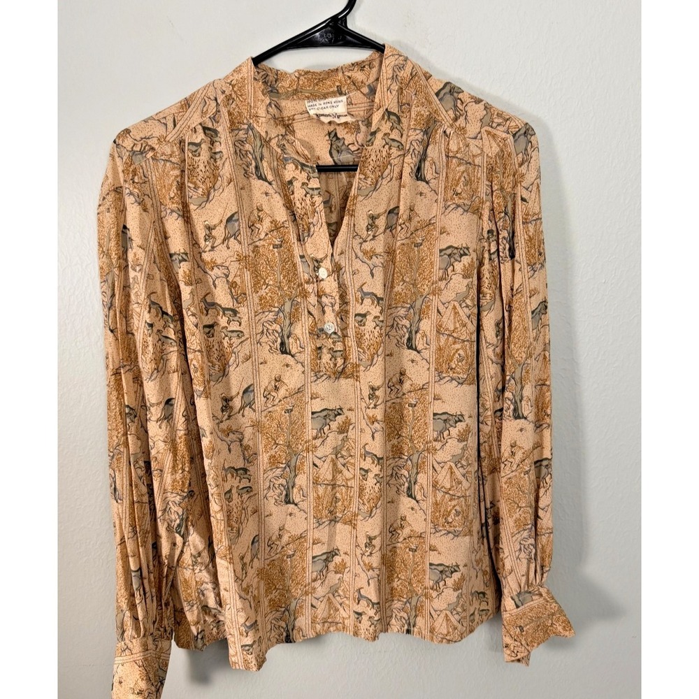 Neiman‎ Marcus Vintage Safari Animal Print Silk Blouse Womens Medium